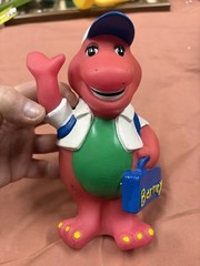Vtg 1992 Lyons Group 7″ Barney Purple Dinosaur Coin Piggy Bank Back to School