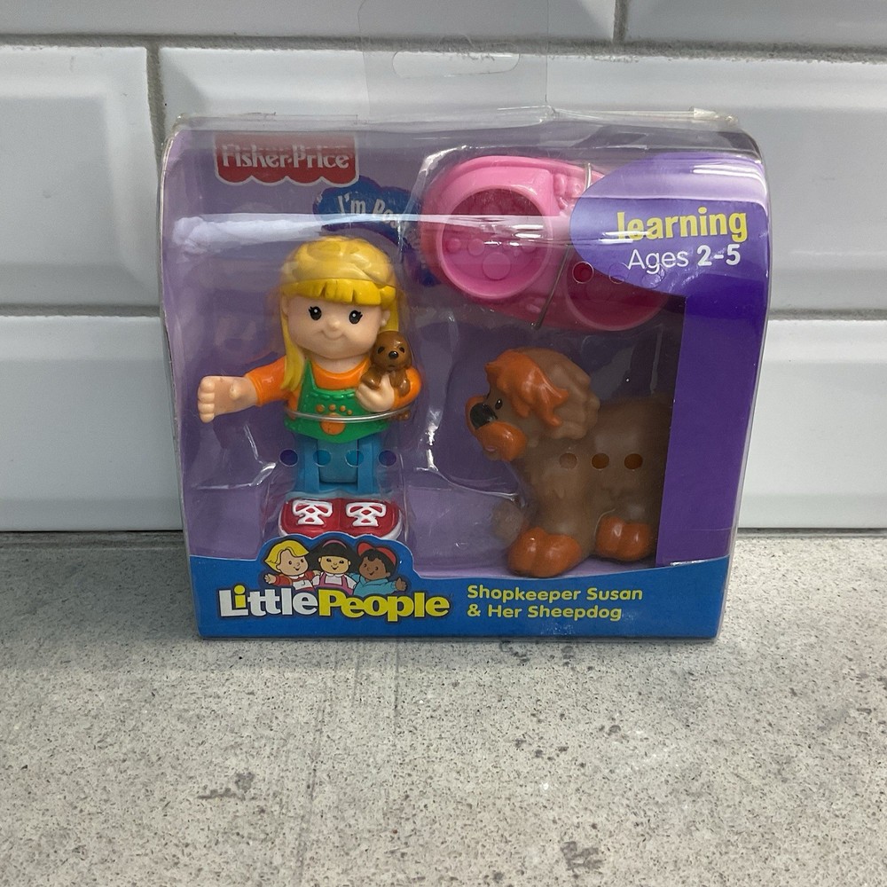 LITTLE PEOPLE SHOPKEEPER SUSAN & HER SHEEPDOG Puppy Food Bowl Very Rare READ