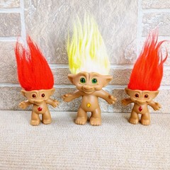 VTG Ace Novelty Troll Doll Lot of 3 Red Yellow Hair Lucky Gem Jewel Belly 3-5″