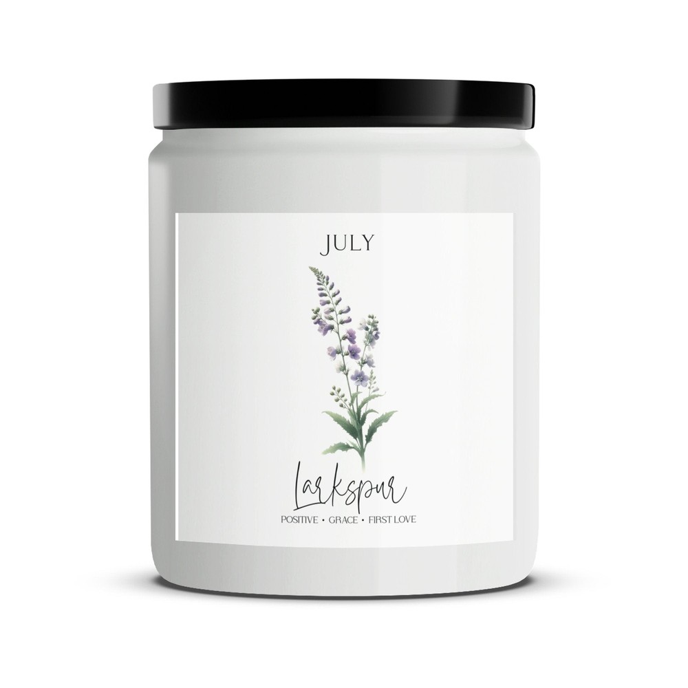 July Birthday Candle, Larkspur Floral Scent, Positive Grace First Love, Purple B