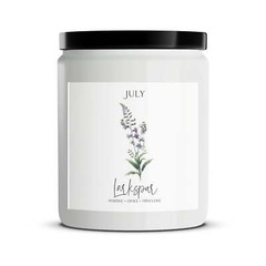 July Birthday Candle, Larkspur Floral Scent, Positive Grace First Love, Purple B