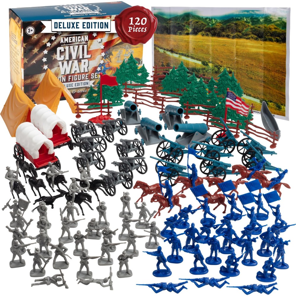 Toy Soldier Playset 120pc with Confederate & Union Soldiers, Cannons, Wagons