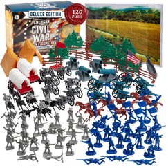 Toy Soldier Playset 120pc with Confederate & Union Soldiers, Cannons, Wagons