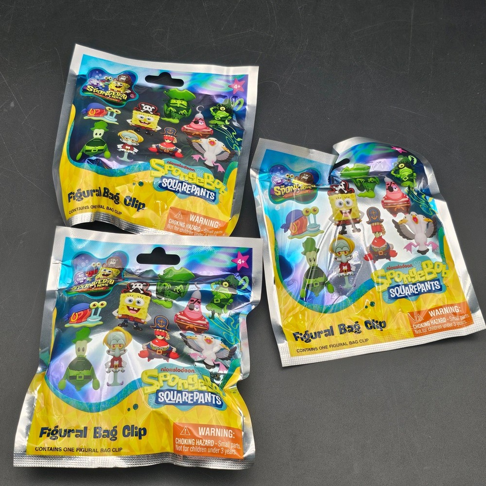 SpongeBob SquarePants Movie 3D Figural Bag Clip Blind Bags Monogram Lot of 3 NEW