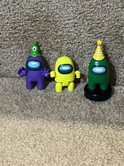 Among us Yellow posable figure & Green Party & Purple hat pvc set of 3