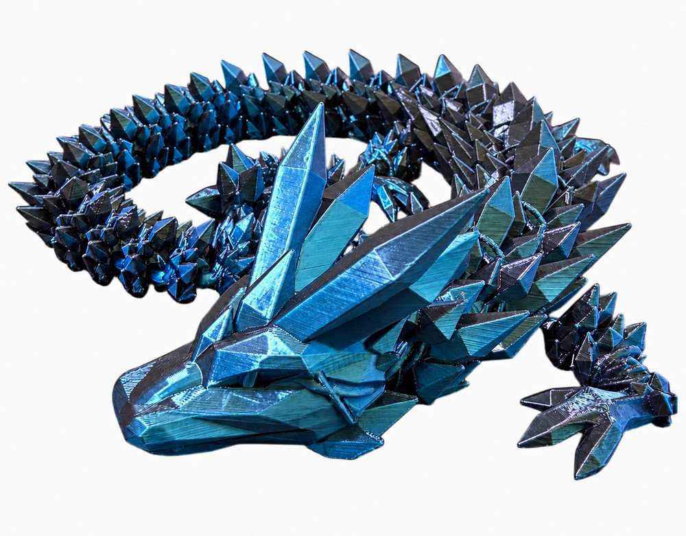Blue Crystal Dragon Articulated 3D Printed Flexi Dragon Fidget Toy
