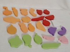 Wooden Pieces (24) Child’s Play Toddler Toys Food Fish Fruit Colorful Shapes