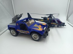 Blue Thunder Helicopter And Rolling Jeep Vehicles Glasslite Brazil Vintage 80 ´s