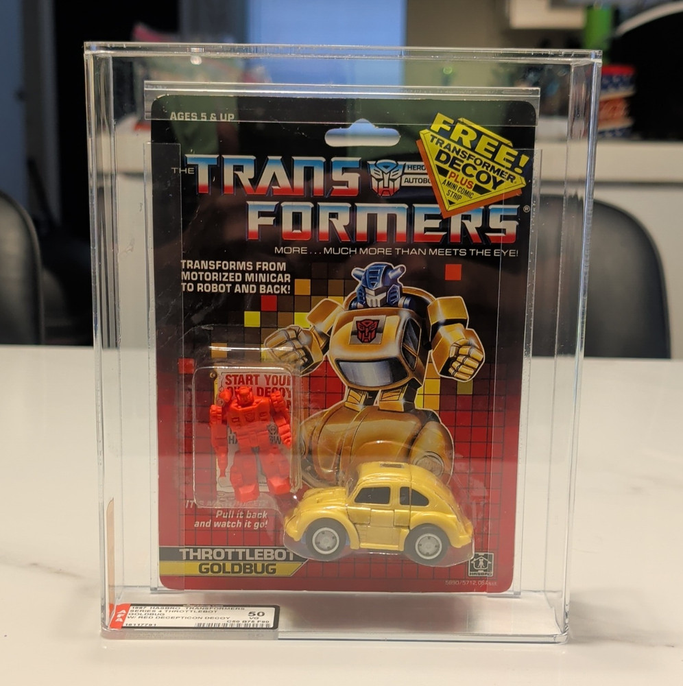 Hasbro Transformers 1987 Throttlebot Goldbug AFA 50 w/ Red Decoy #16117791