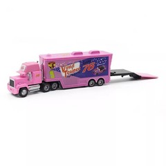 2Pcs Disney Pixar Cars No.76 Vinyl Toupee Hauler Truck with Car Diecast Toy Set