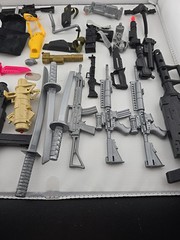 GI Joe Weapons Lot of 34 Pieces Guns Rocket Launchers Knives Holsters Backpack