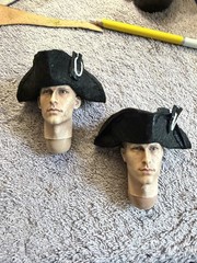 OOAK 1/6 Scale …Set of 2…1700’s Basic Black Military Tricorn Hat.