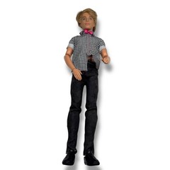 Rare HTF Product Fashionista Ken Doll Barbie Check Shirt Pink Bow Tie