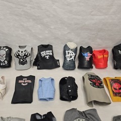 Huge WWE Wrestling Figure Accessory Lot ~90 Pcs Belts Shirts Boots Masks Mattel