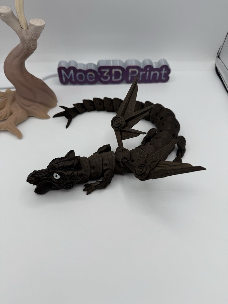 3D Printed Mechanical Dragon 18in Articulated Collectable Toy Gift -Dark Gold