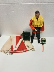 Original 1964 1967 GI Joe Fighter Pilot Action Figure w Full Uniform, Parachute