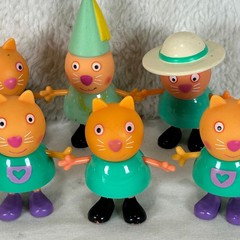 Peppa Pig Candy Cat Figure Lot of 6 Jazwares Articulated Friends Orange Green