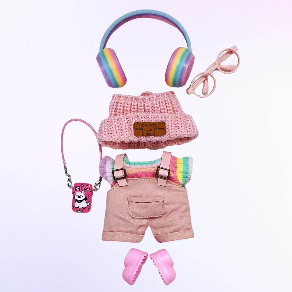 Handmade 15/17cm Doll Clothes Size Fits for LABUBU Pink 7 in 1 Clothing Set