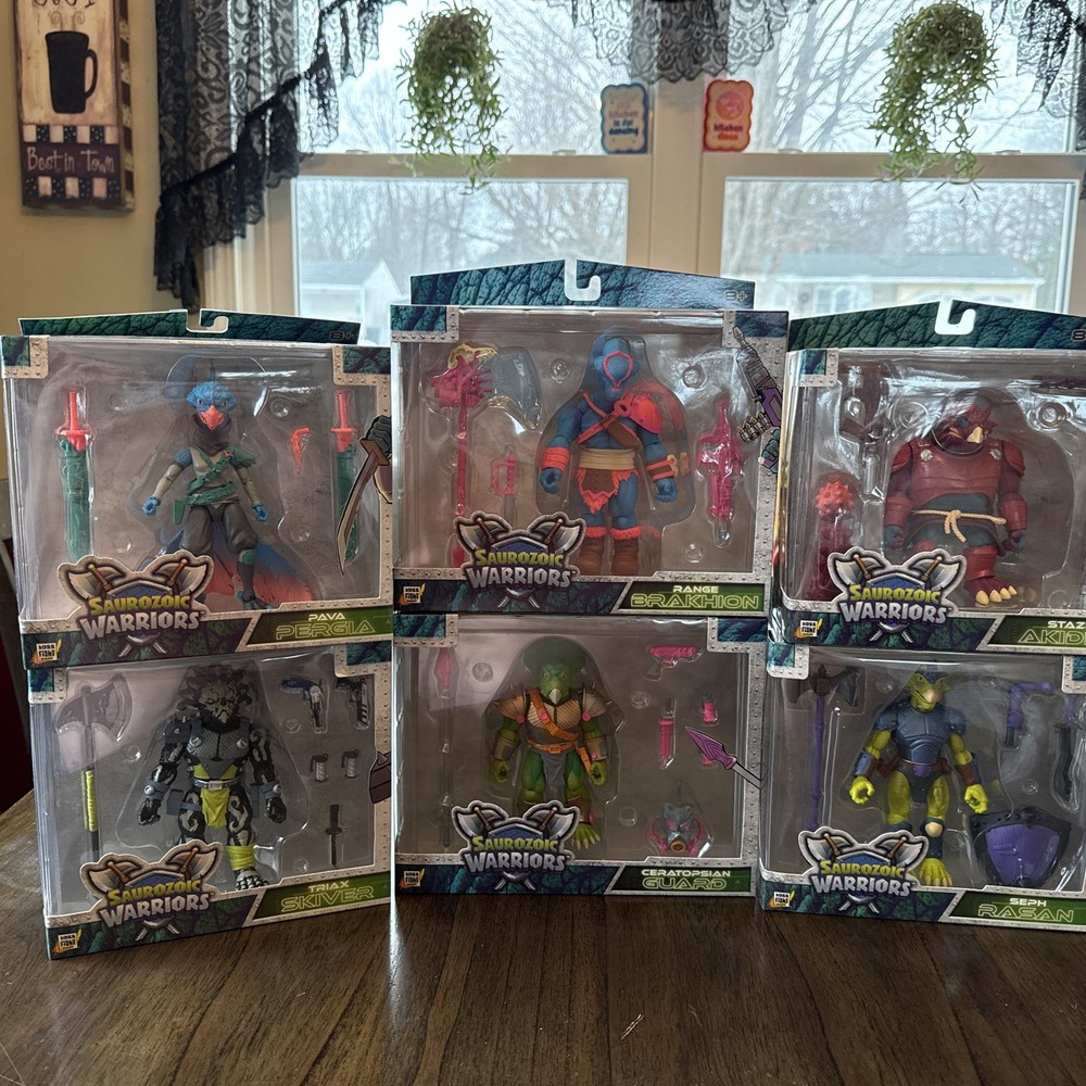 HUGE LOT SAUROZOIC WARRIORS 6 ACTION FIGURES DINOSAUR WARRIORS BRAND NEW IN BOX