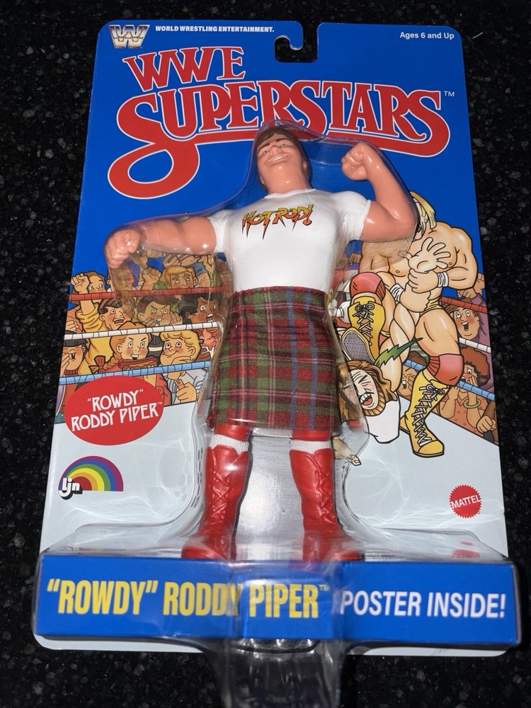 WWE SUPERSTARS LJN 2026 “ROWDY” RODDY PIPER BLUE CARD 8 IN. FIGURE NEW! W/POSTER