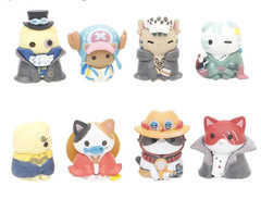 8PCS One Piece Neko Cats Luffy Sabo Ace Law Chopper Cute PVC Figure Toy