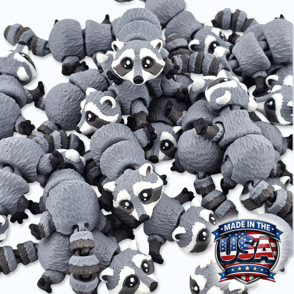 20 PCS Articulated Mini Raccoon Toy 3″ USA Made, Trash Panda Fidget Desk Pet