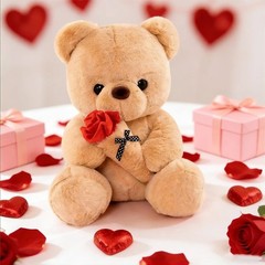 Cute Teddy Bear Plush Toy with Roses, Valentine’s Day Gift