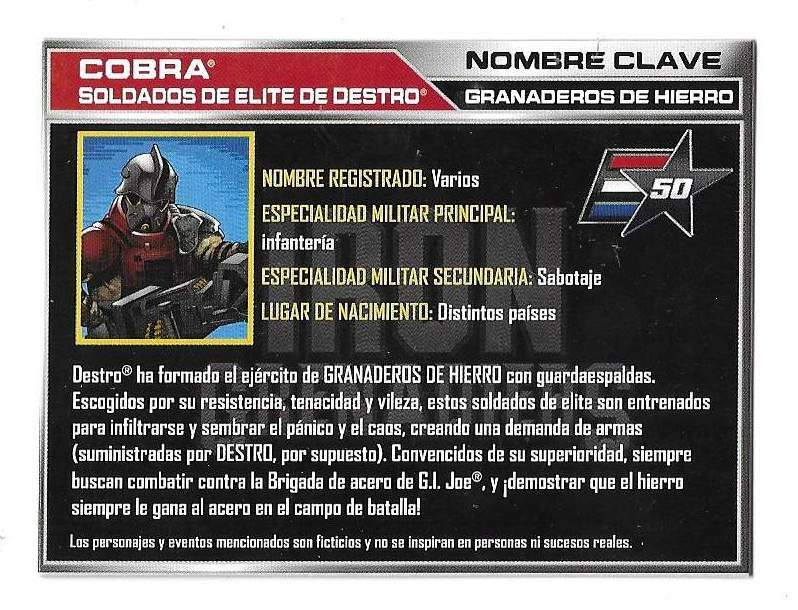2015 Cobra Iron Grenadier v8 FILE CARD modern 50th Spanish/Portuguese GI Joe JTC