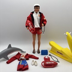 1968 Barbie Baywatch Lifeguard Ken Doll 12 “David Hasselhoff W/ Dolphin & Jetski
