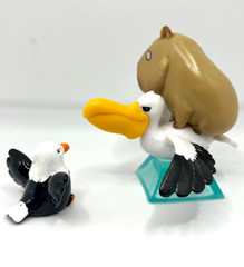 Capybara Figure Riding Seagull w/ Little Bald Eagle Bird Humorous Figure Set