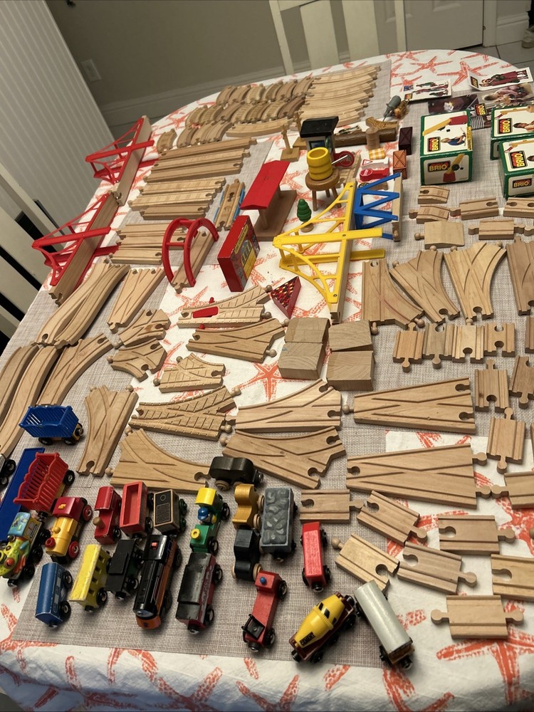 Huge Wooden Train Track Lot 140+ Pcs – fits Thomas Brio Melissa Doug – Bridges