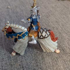 Papo Medieval Knight & Armored Horse Set w/ Axe Blue/Silver/Gold 2007