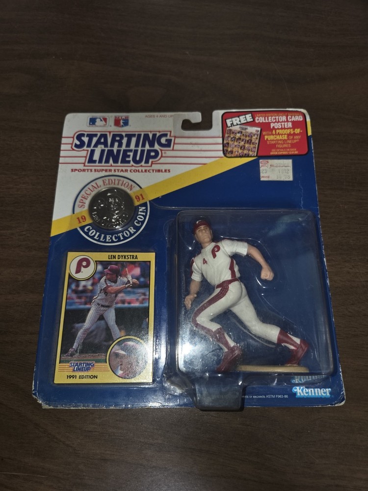 1991 Starting Lineup Figure MLB Len Dykstra Philadelphia Phillies W/Coin NIP