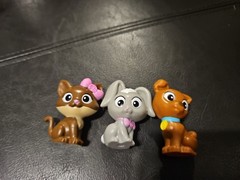 Barbie Plastic Pets Animals Cat Bunny And Dog Brown Pink Gray Lot Of 3