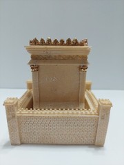 VINTAGE MODEL SCALE BONE RESIN CASTLE MAUSOLEUM 4.5″ X 4″ X 4″ BEIGE AND GOLD