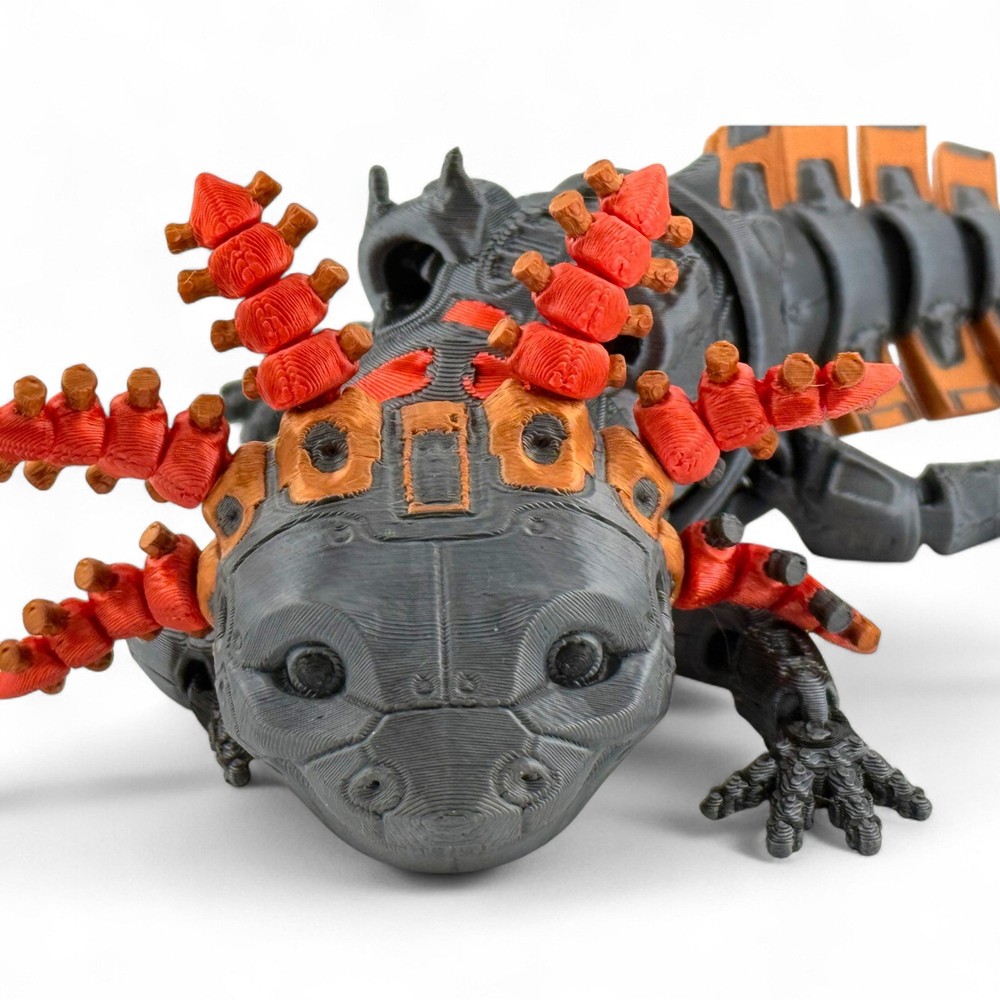 RobotoLotyl Steampunk Axolotl Figurine – 3D Printed Mechanical Animal with