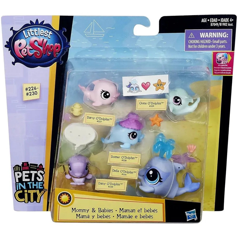 Littlest Pet Shop – Mommy & Babies Dolphin Family Figures (#226-230) – H