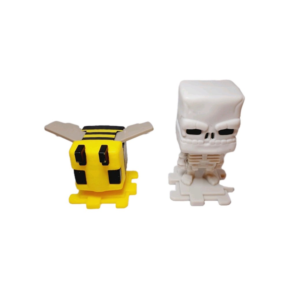 Lot of 2 2025 Minecraft Movie Bee and Skelton Figures Gray Black Yellow