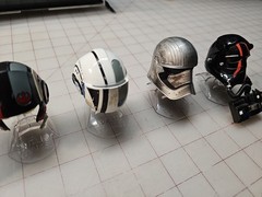 Star Wars Diecast Lot of 6 Black Silver Red Mini Helmets w/ Stands Plastic