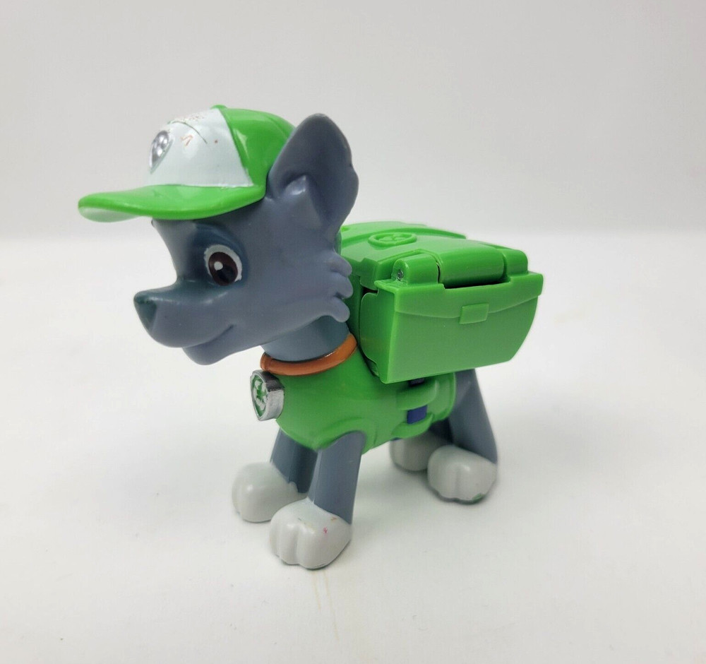 Paw Patrol Air Rescue Rocky Action Pup Figure Green Gray Spring Action Pack