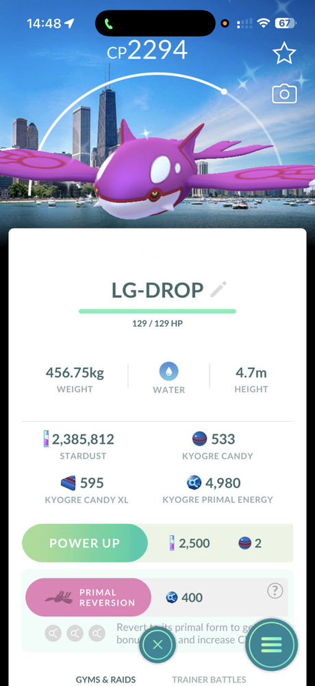 Pokemon Shiny Kyogre Chicago Background GO Fest 2026 Trade 20-1M Stardust