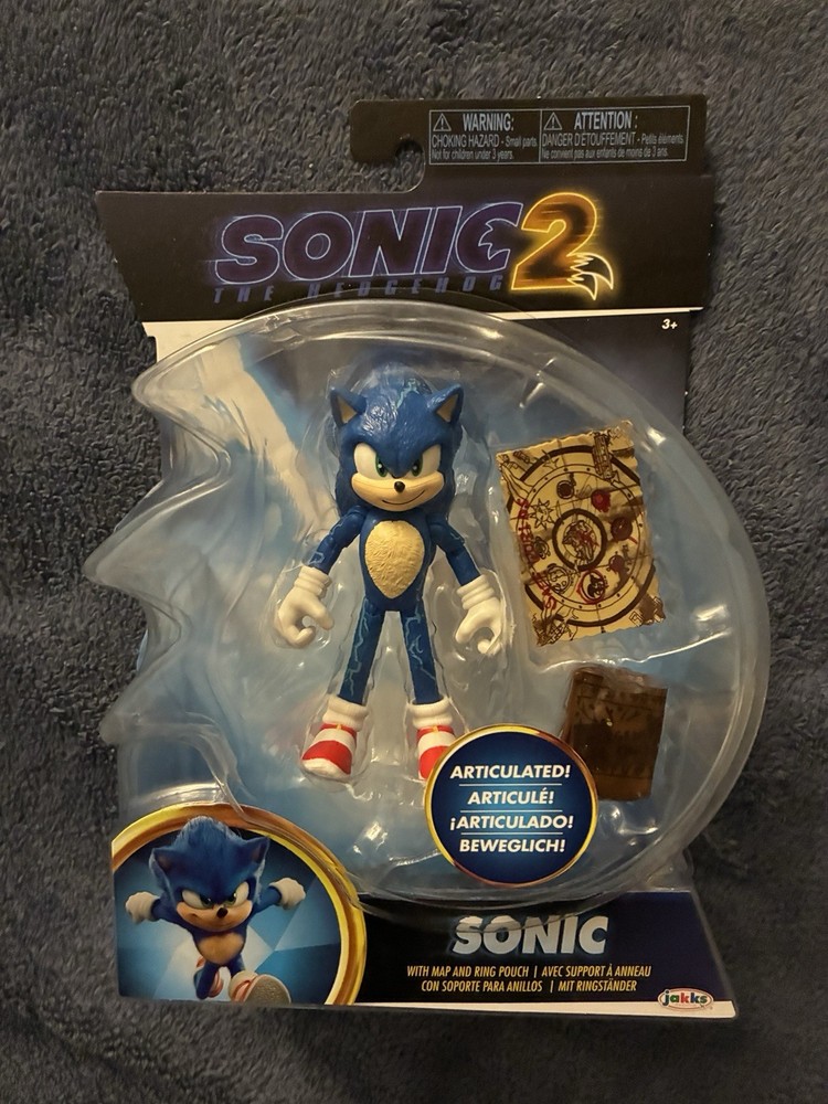 Jakks Sonic The Hedgehog Sonic 2 Movie Figure With Map and Ring Pouch 4 Inch Box