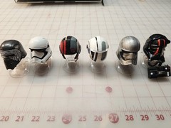Star Wars Diecast Lot of 6 Black Silver Red Mini Helmets w/ Stands Plastic