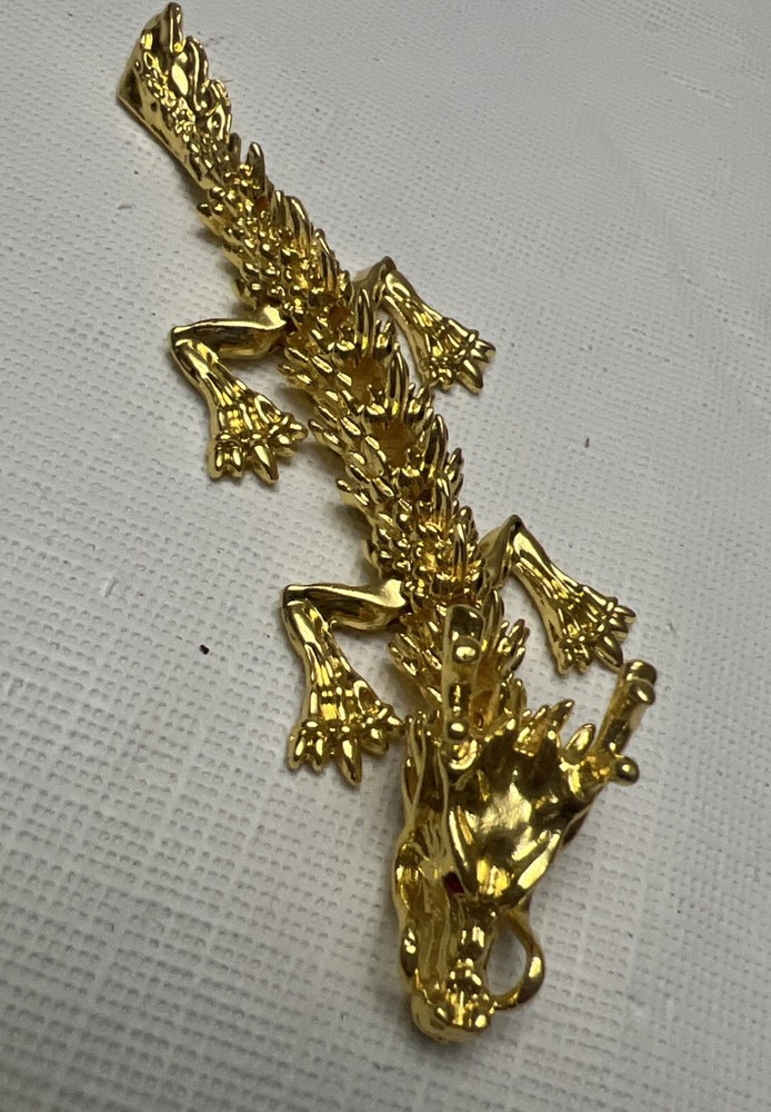 Chinese Gold Tone Articulated Dragon Figurine 3D Zodiac Tabletop Feng Shui Decor