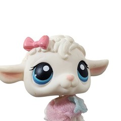 Littlest Pet Shop Authentic LPS 376 Sheep Lamb White Blue Eyes Pink Bow Sweater