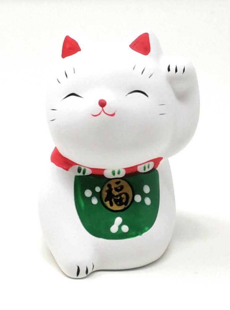 THY COLLECTIBLES Hand Painted Green Feng Shui Mini Maneki Neko Lucky Cat Fu…