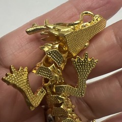 Chinese Gold Tone Articulated Dragon Figurine 3D Zodiac Tabletop Feng Shui Decor