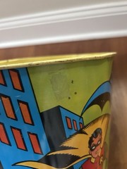 Vintage 1966 Batman & Robin Metal Trash Can Waste lithograph Cheinco 11.5″ Wear