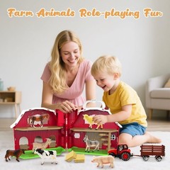 Big Red Barn Toys for Toddlers 1-3 Farm Animal Figures Playset with Tractor f…