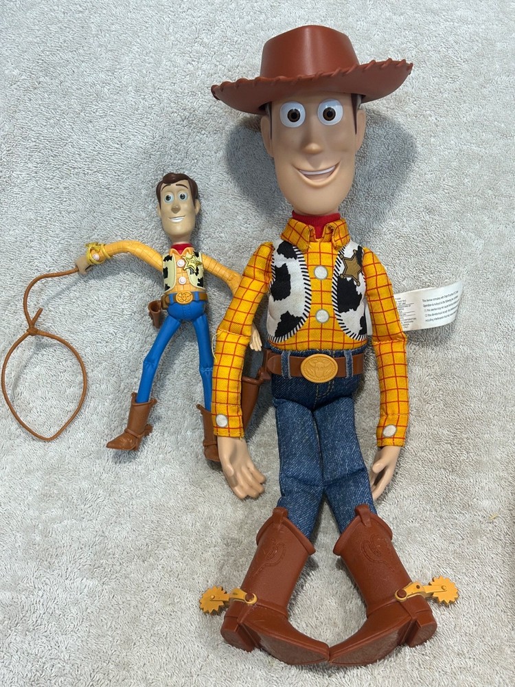 Pixar Disney Toy Story Thinkway 15″ Woody Doll & Hat + Woody Figure (Works)